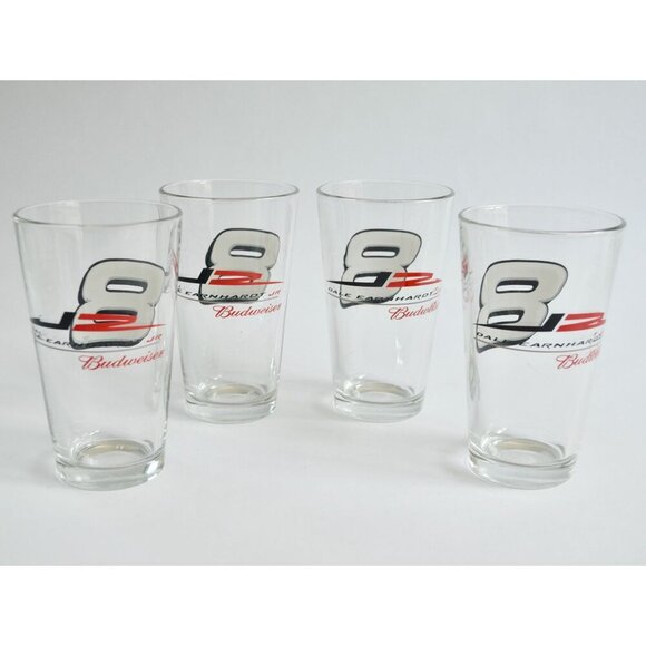 Set of 4 Budweiser Dale Earnhardt Jr #8 Beer Glasses NASCAR Junior Motorsports - Picture 3 of 4